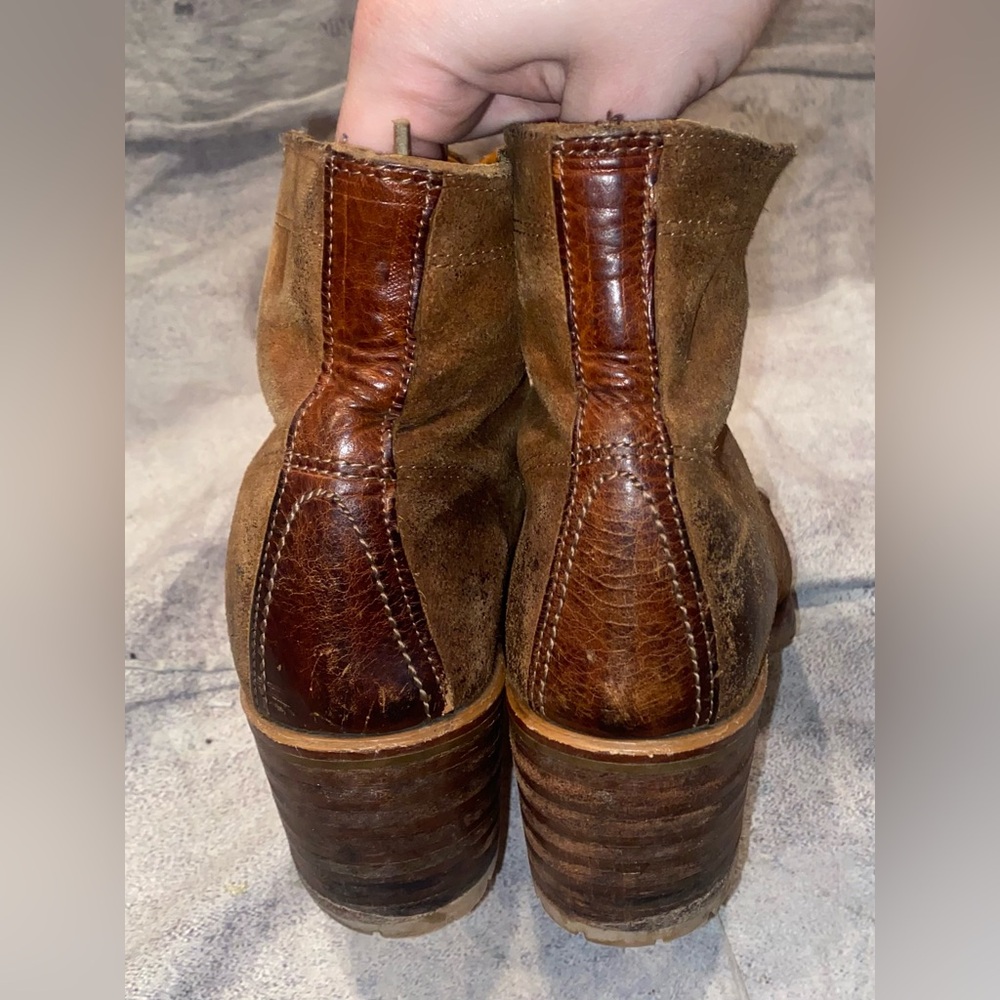 Frye Sabrina 6G Burnished Suede Brown Lace-Up Combat Heeled Boots - Picture 6 of 11